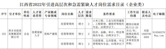 江西引进高层次和急需紧缺人才出公告啦，萍乡市投发集团招6人！